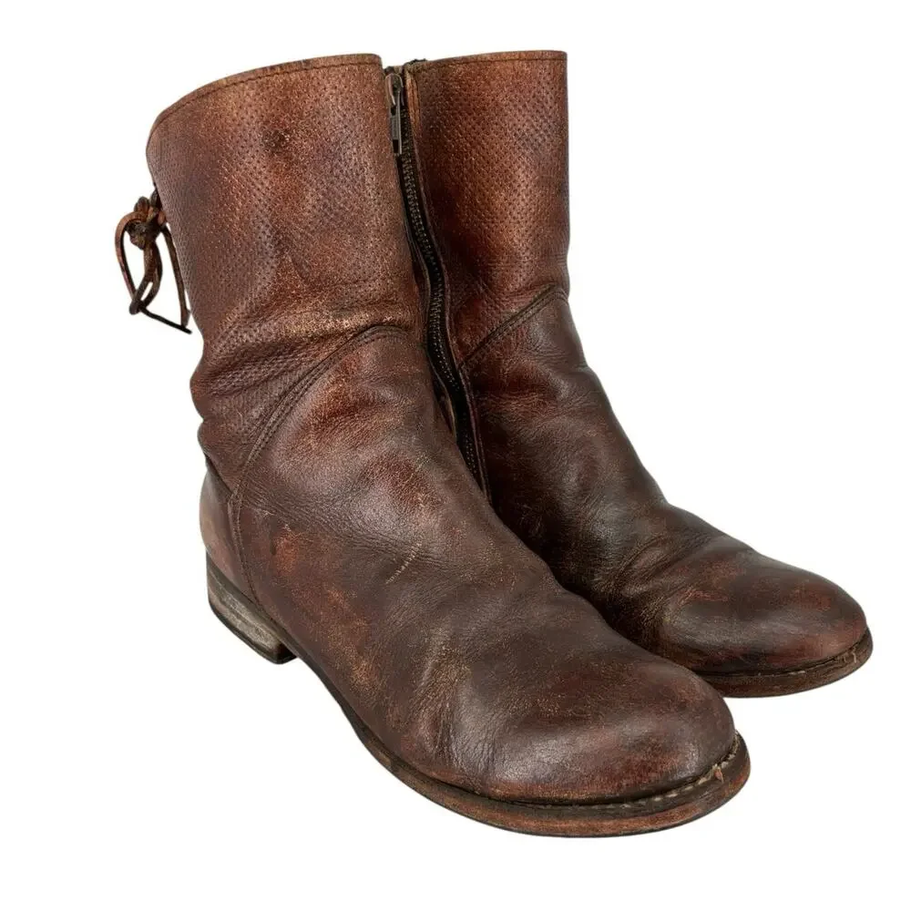 Bed Stu Cheshire Womens Boots Perforated Tie Back Size 9 Benchmade Cognac - Picture 1 of 13